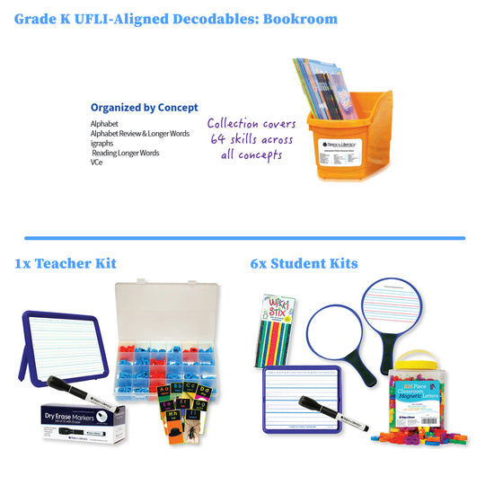 Grade K UFLI-Aligned Decodables: Bookroom & Manipulatives Bundle